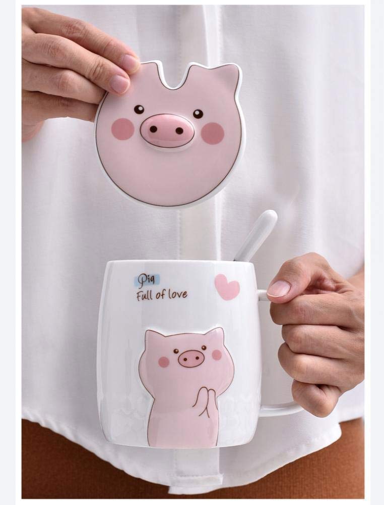 123Arts Ceramic Pig Coffee Mug Water Tea Cup With Lid Spoon - Image 3
